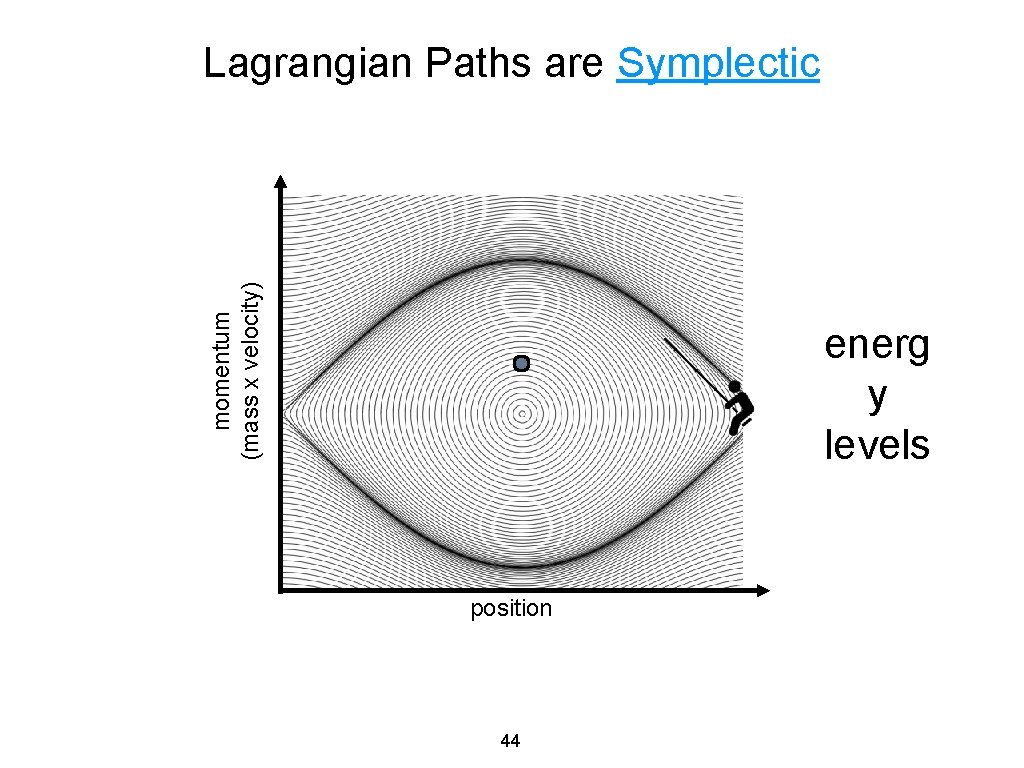 momentum (mass x velocity) Lagrangian Paths are Symplectic energ y levels position 44 