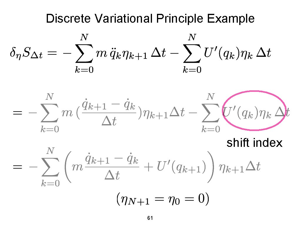 Discrete Variational Principle Example shift index 61 