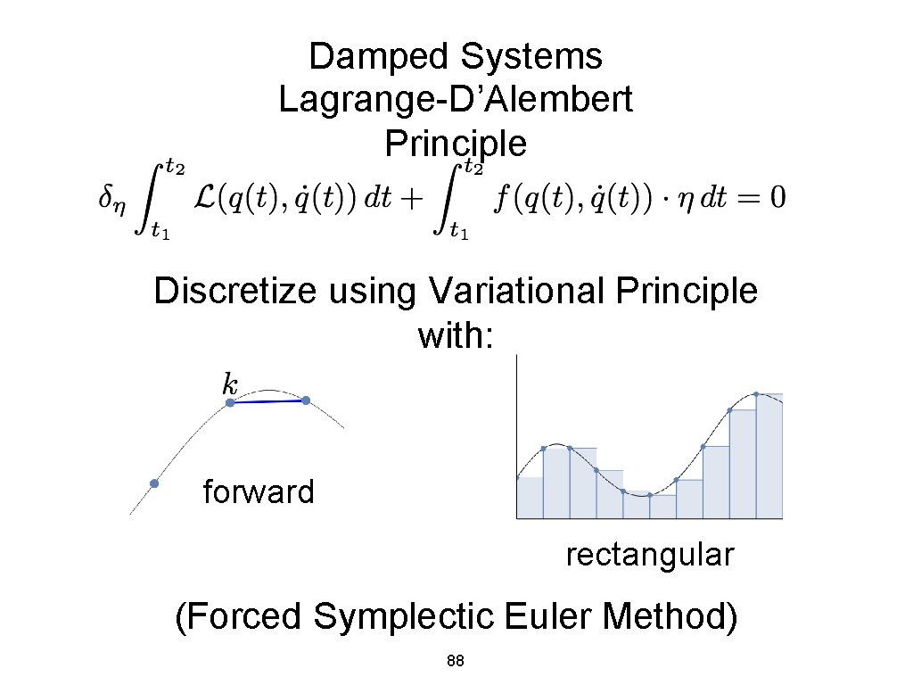 Damped Systems Lagrange-D’Alembert Principle Discretize using Variational Principle with: forward rectangular (Forced Symplectic Euler