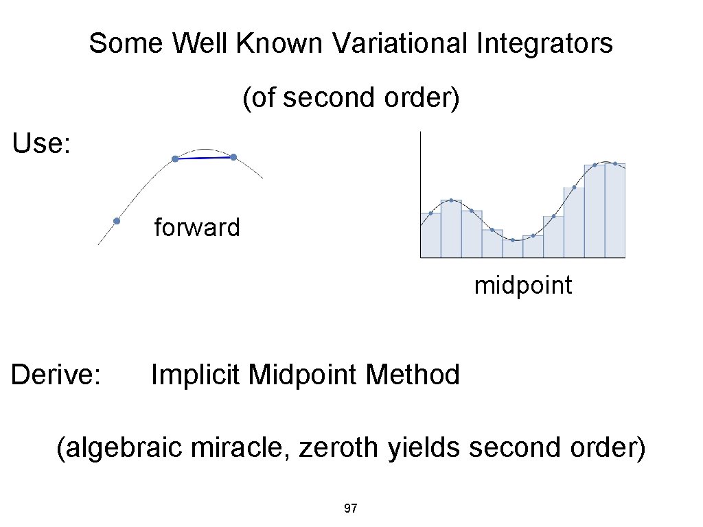 Some Well Known Variational Integrators (of second order) Use: forward midpoint Derive: Implicit Midpoint