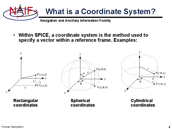 N IF What is a Coordinate System? Navigation and Ancillary Information Facility • Within