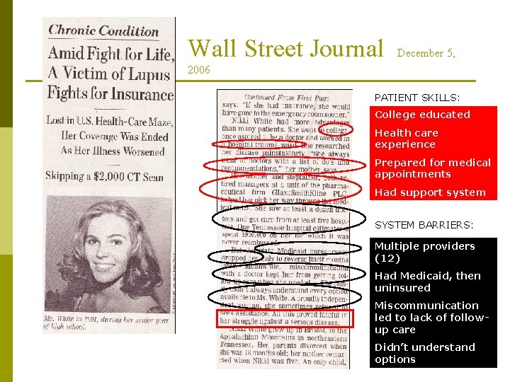 Wall Street Journal December 5, 2006 PATIENT SKILLS: College educated Health care experience Prepared