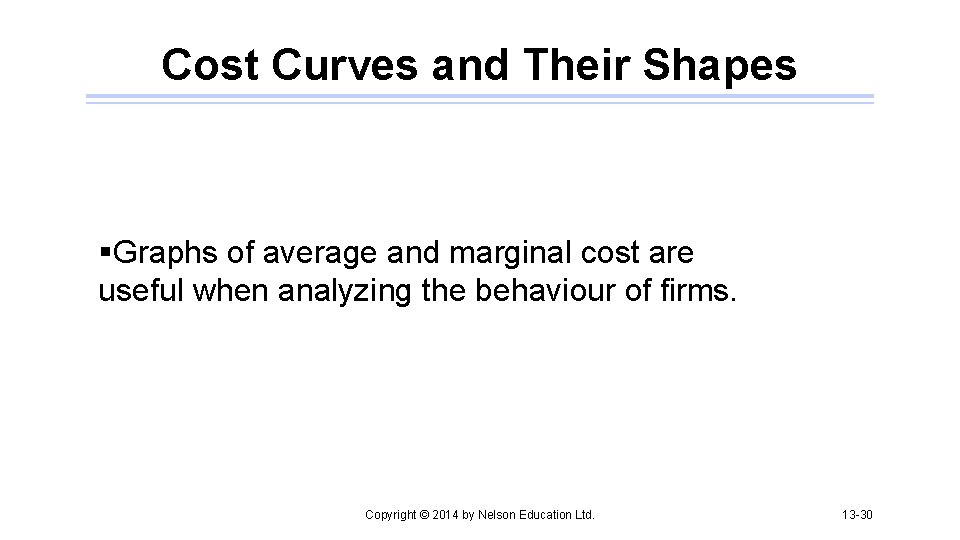 Cost Curves and Their Shapes §Graphs of average and marginal cost are useful when