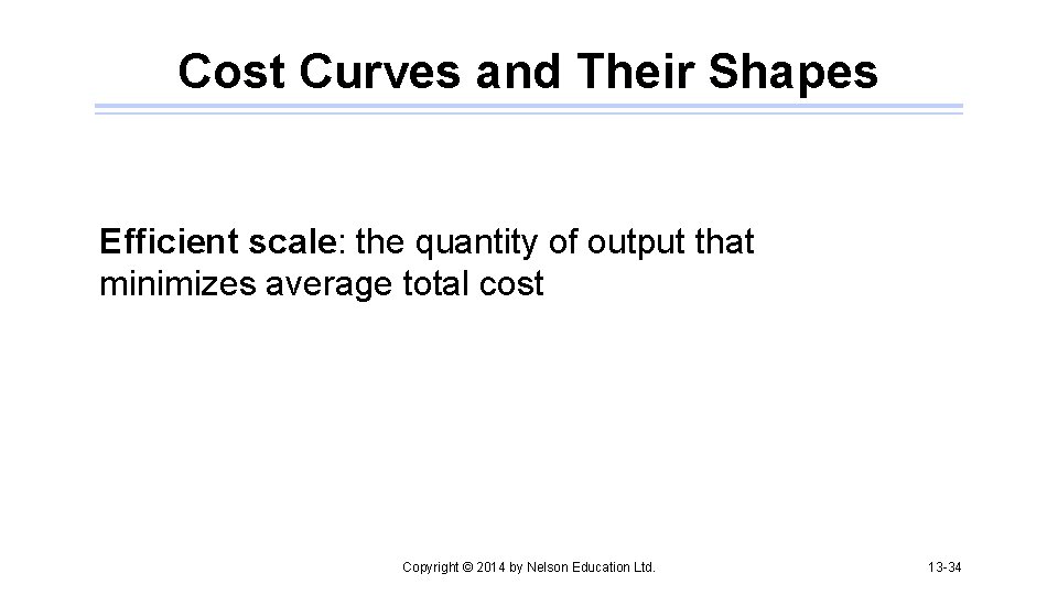 Cost Curves and Their Shapes Efficient scale: the quantity of output that minimizes average