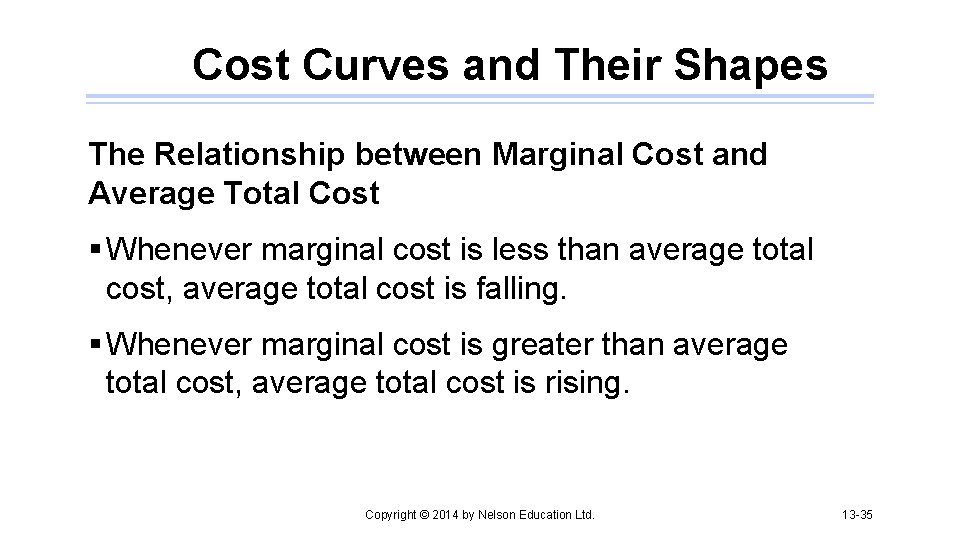 Cost Curves and Their Shapes The Relationship between Marginal Cost and Average Total Cost