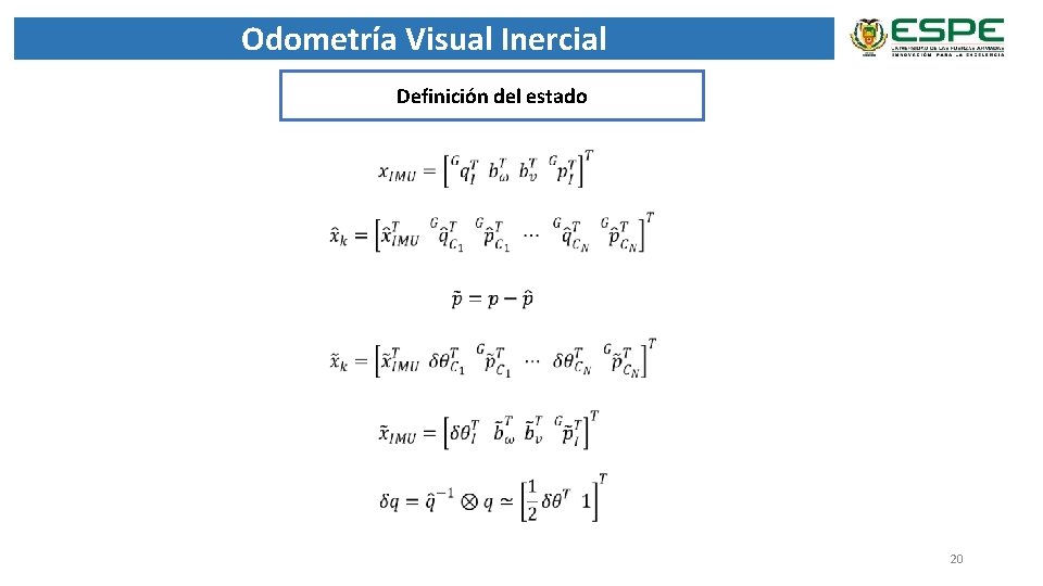 Odometría Visual Inercial Definición del estado 20 