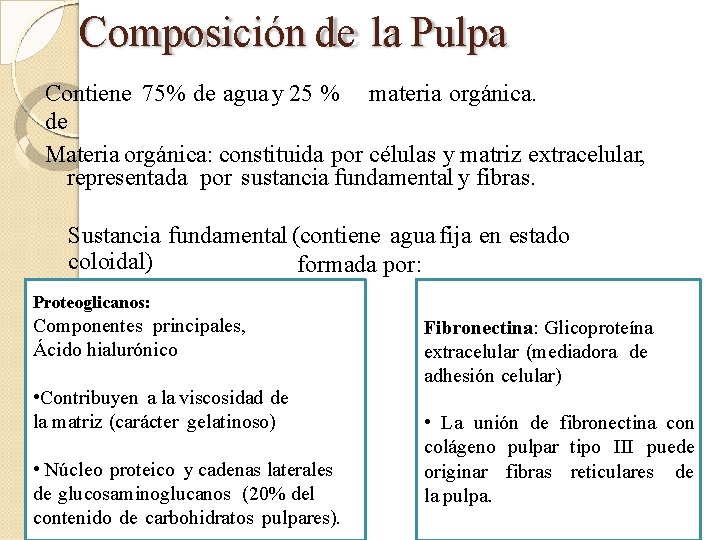 Composición de la Pulpa Contiene 75% de agua y 25 % materia orgánica. de