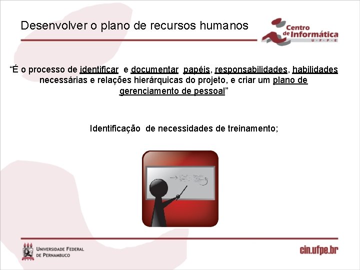 Desenvolver o plano de recursos humanos “É o processo de identificar e documentar papéis,