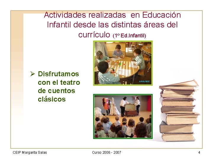 Actividades realizadas en Educación Infantil desde las distintas áreas del currículo (1º Ed. Infantil)