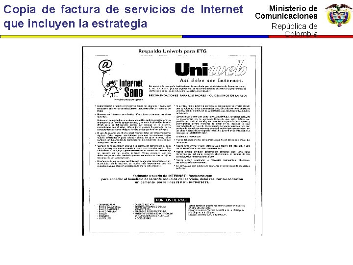 Ministerio dede Ministerio Copia de factura de servicios de Internet Comunicaciones que incluyen la