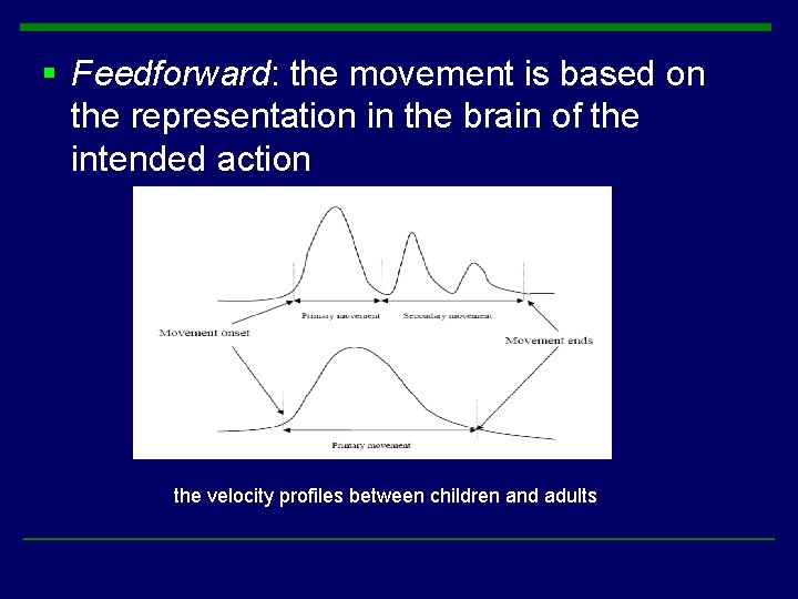 § Feedforward: the movement is based on the representation in the brain of the § Feedforward: the movement is based on the representation in the brain of the