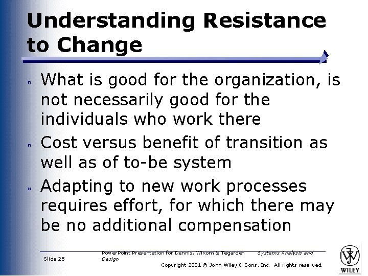 Understanding Resistance to Change What is good for the organization, is not necessarily good