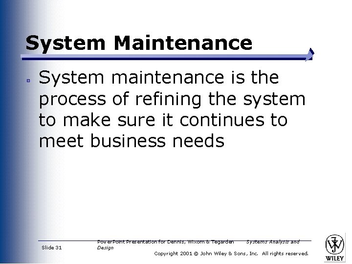 System Maintenance System maintenance is the process of refining the system to make sure