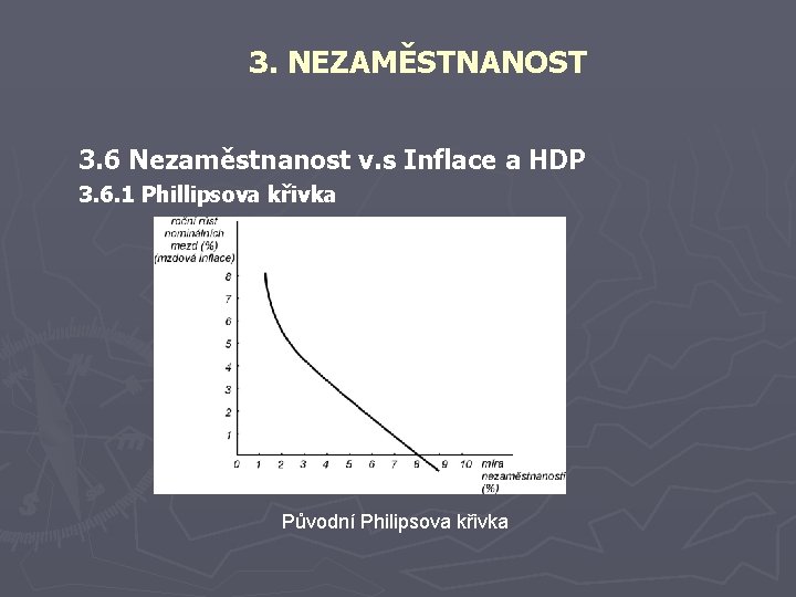 3. NEZAMĚSTNANOST 3. 6 Nezaměstnanost v. s Inflace a HDP 3. 6. 1 Phillipsova