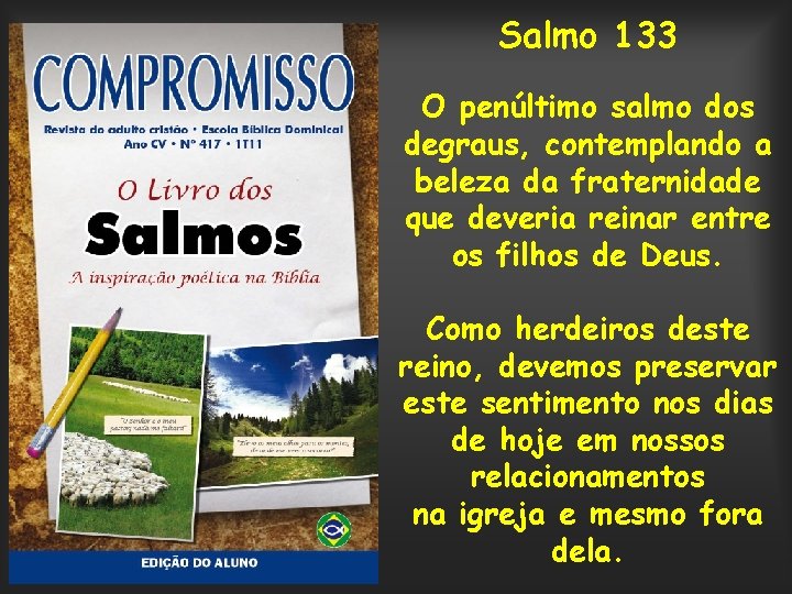 Salmo 133 O penúltimo salmo dos degraus, contemplando a beleza da fraternidade que deveria