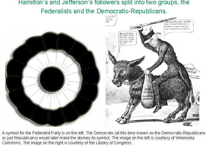 Hamilton’s and Jefferson’s followers split into two groups, the Federalists and the Democratic-Republicans. A