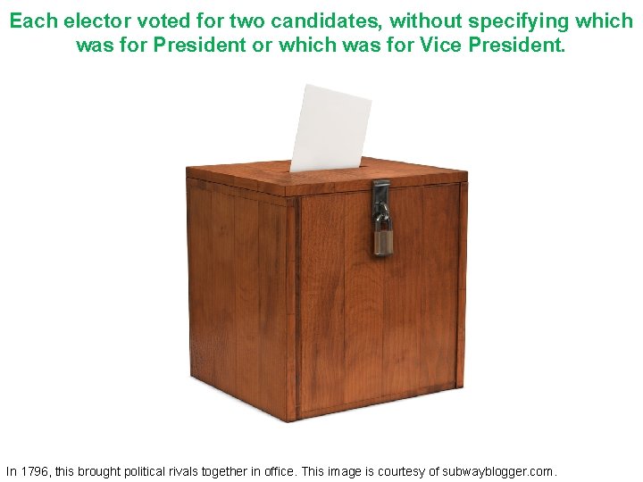 Each elector voted for two candidates, without specifying which was for President or which