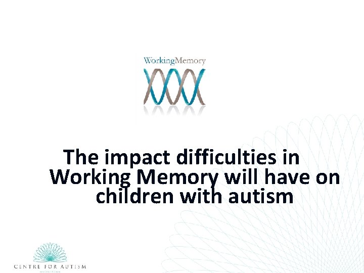 The impact difficulties in Working Memory will have on children with autism 