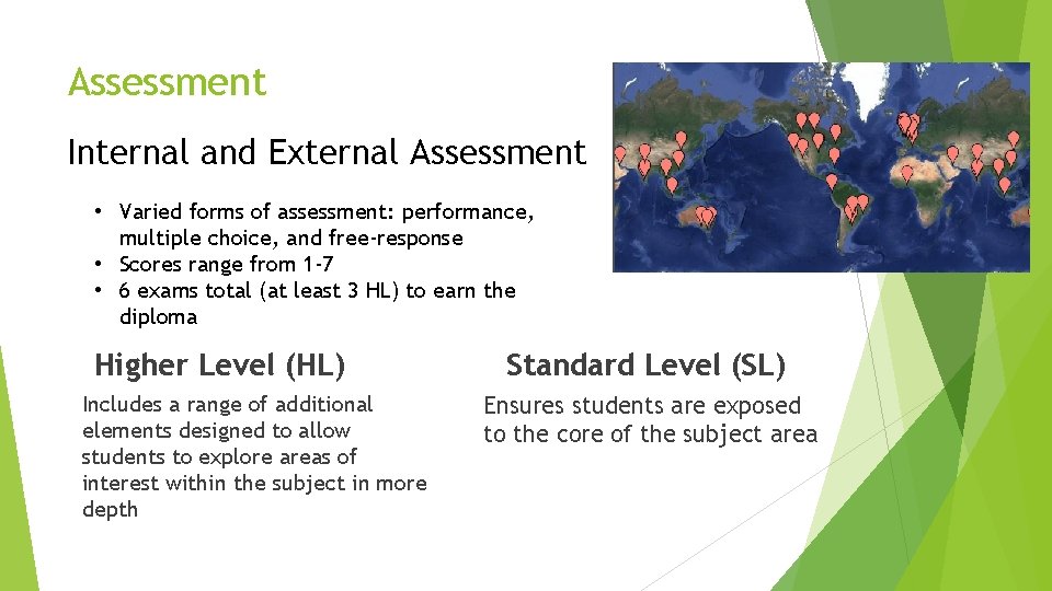 Assessment Internal and External Assessment • Varied forms of assessment: performance, multiple choice, and