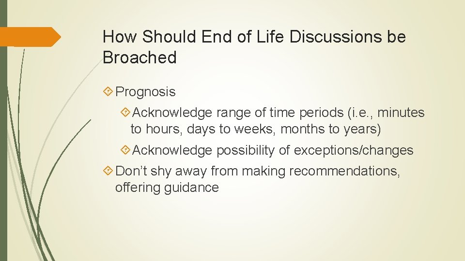 How Should End of Life Discussions be Broached Prognosis Acknowledge range of time periods How Should End of Life Discussions be Broached Prognosis Acknowledge range of time periods