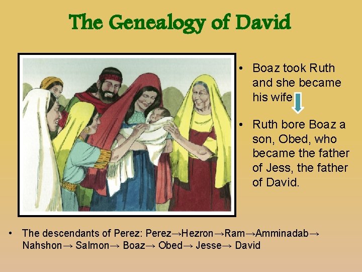 The Genealogy of David • Boaz took Ruth and she became his wife •