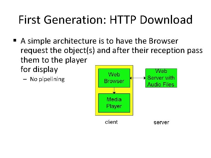 First Generation: HTTP Download § A simple architecture is to have the Browser request