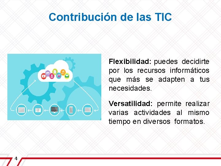 Contribución de las TIC Flexibilidad: puedes decidirte por los recursos informáticos que más se