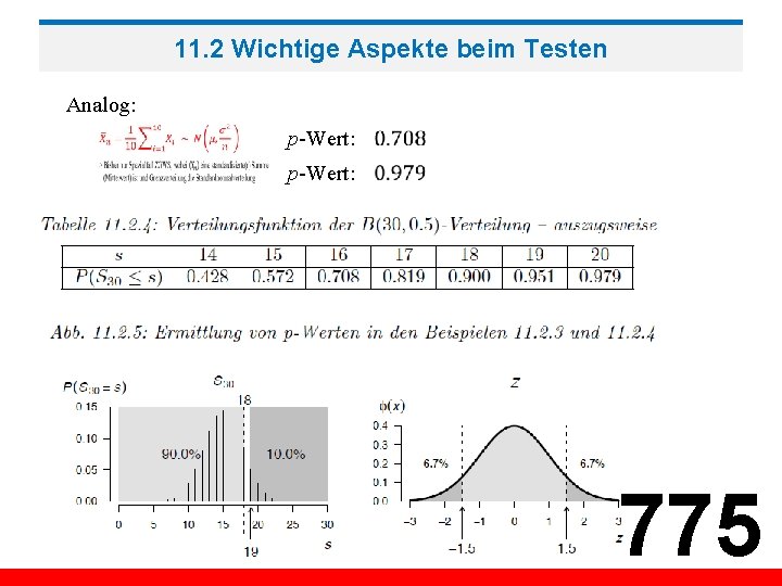 11. 2 Wichtige Aspekte beim Testen Analog: p-Wert: 775 