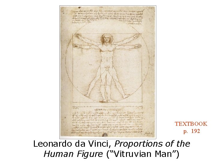 TEXTBOOK p. 192 Leonardo da Vinci, Proportions of the Human Figure (“Vitruvian Man”) 