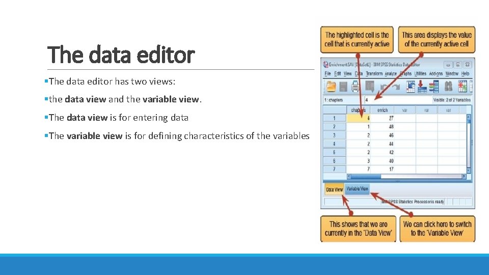The data editor §The data editor has two views: §the data view and the The data editor §The data editor has two views: §the data view and the