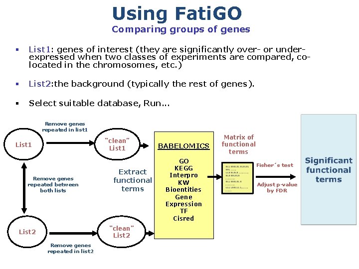 Using Fati. GO Comparing groups of genes List 1: genes of interest (they are