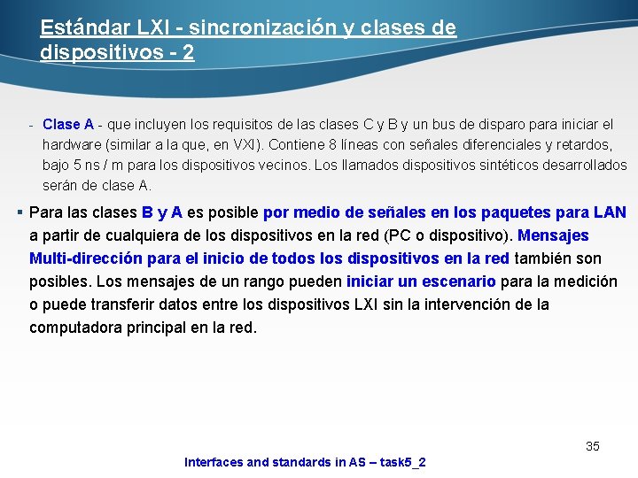 Estándar LXI - sincronización y clases de dispositivos - 2 - Clase A -