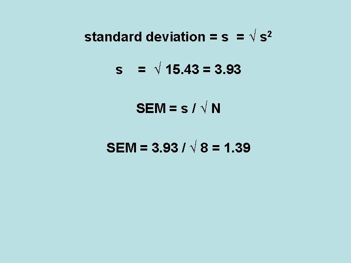 standard deviation = s = √ s 2 s = √ 15. 43 =