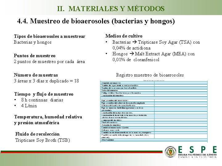 II. MATERIALES Y MÉTODOS 4. 4. Muestreo de bioaerosoles (bacterias y hongos) Tipos de