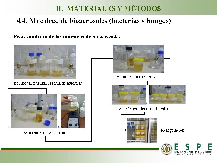 II. MATERIALES Y MÉTODOS 4. 4. Muestreo de bioaerosoles (bacterias y hongos) Procesamiento de
