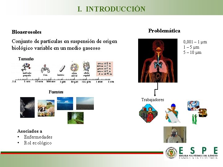 I. INTRODUCCIÓN Problemática Bioaerosoles Conjunto de partículas en suspensión de origen biológico variable en