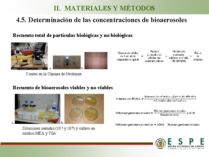 II. MATERIALES Y MÉTODOS 4. 5. Determinación de las concentraciones de bioaerosoles Recuento total