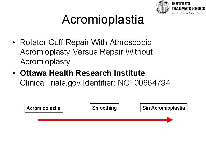 Acromioplastia • Rotator Cuff Repair With Athroscopic Acromioplasty Versus Repair Without Acromioplasty • Ottawa