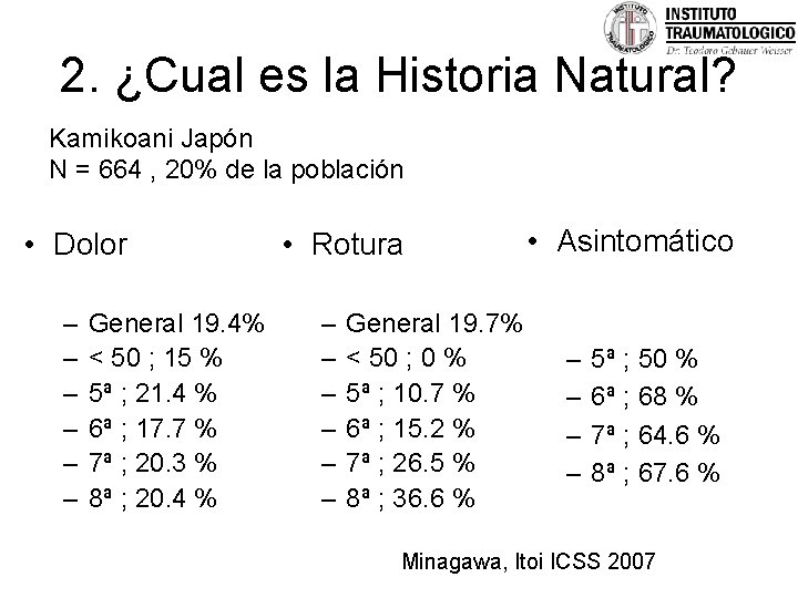 2. ¿Cual es la Historia Natural? Kamikoani Japón N = 664 , 20% de