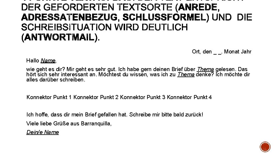 Ort, den _ _. Monat Jahr Hallo Name, wie geht es dir? Mir geht