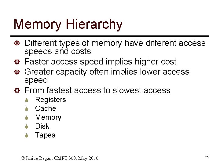 Memory Hierarchy ] Different types of memory have different access speeds and costs ]