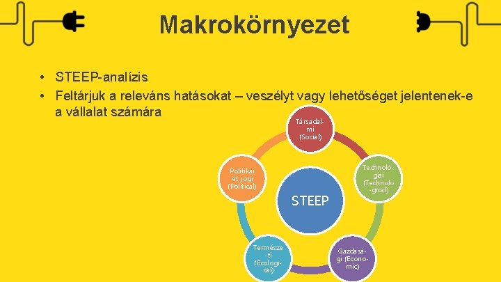 Makrokörnyezet • STEEP-analízis • Feltárjuk a releváns hatásokat – veszélyt vagy lehetőséget jelentenek-e a