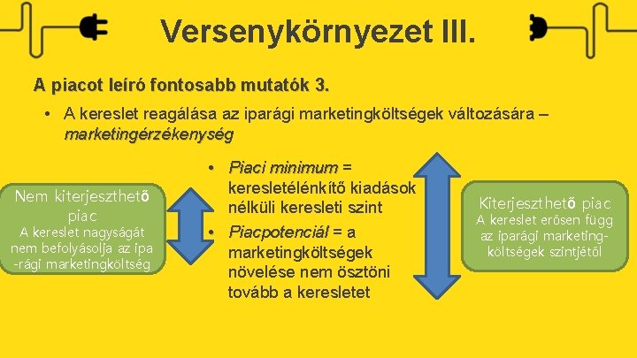 Versenykörnyezet III. A piacot leíró fontosabb mutatók 3. • A kereslet reagálása az iparági