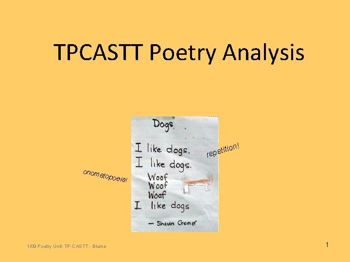 TPCASTT Poetry Analysis n! titio e p e r onom atopo 1/09 Poetry Unit: