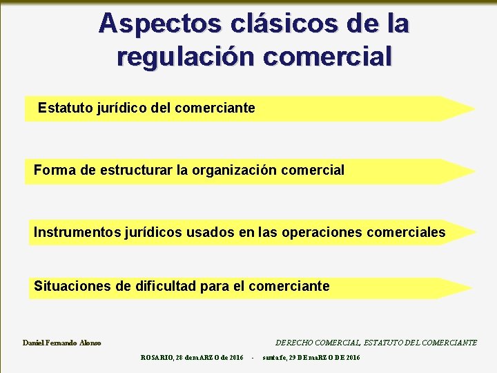 Aspectos clásicos de la regulación comercial Estatuto jurídico del comerciante Forma de estructurar la