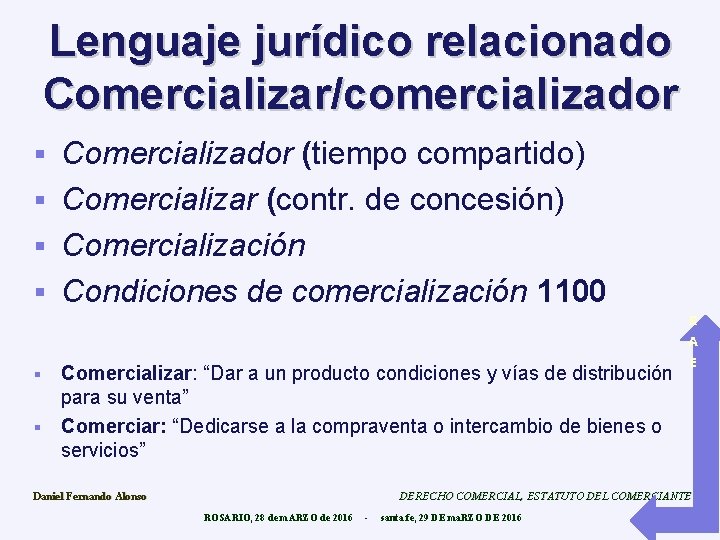 Lenguaje jurídico relacionado Comercializar/comercializador Comercializador (tiempo compartido) § Comercializar (contr. de concesión) § Comercialización