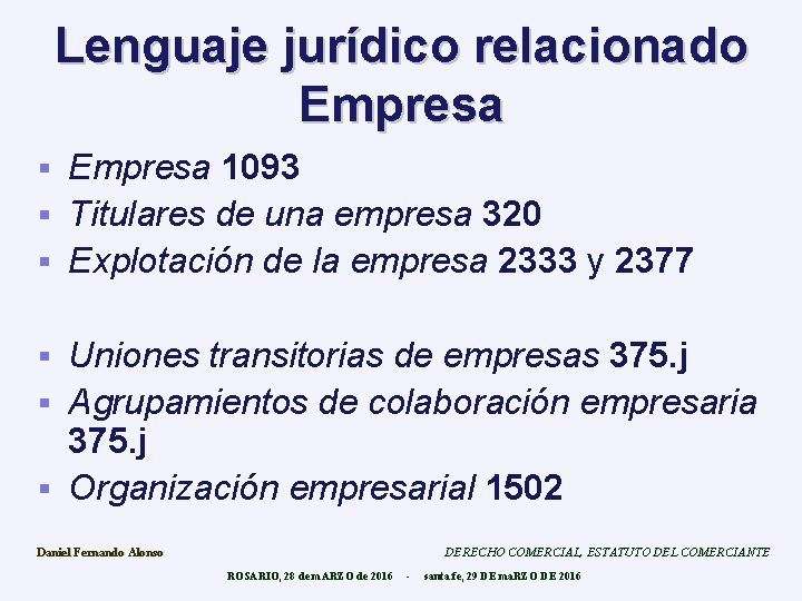 Lenguaje jurídico relacionado Empresa 1093 § Titulares de una empresa 320 § Explotación de