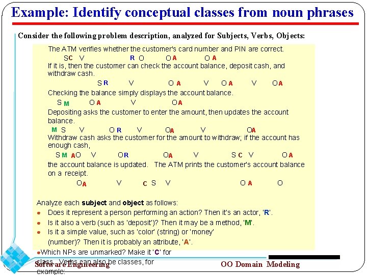 Example: Identify conceptual classes from noun phrases Consider the following problem description, analyzed for