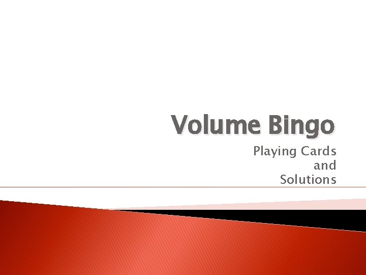Volume Bingo Playing Cards and Solutions 