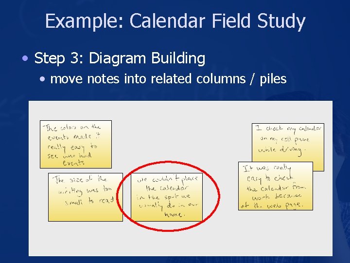 Example: Calendar Field Study • Step 3: Diagram Building • move notes into related